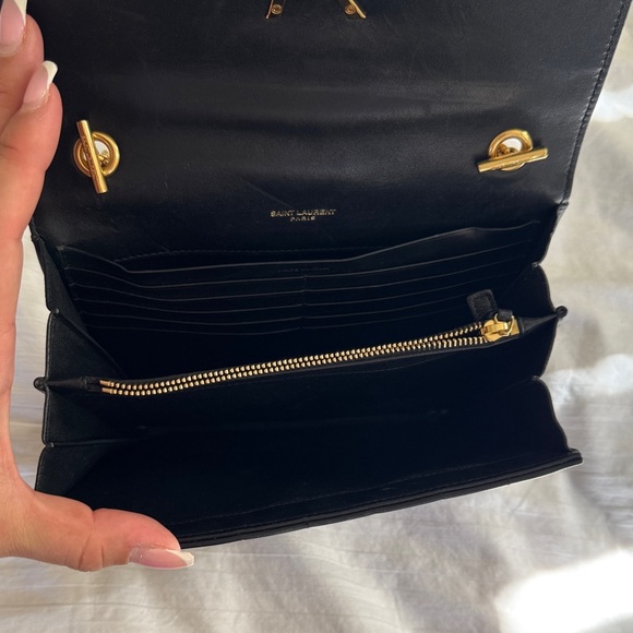 Yves Saint Laurent Black Leather Crossbody Bag with Gold Chain - Picture 4 of 5